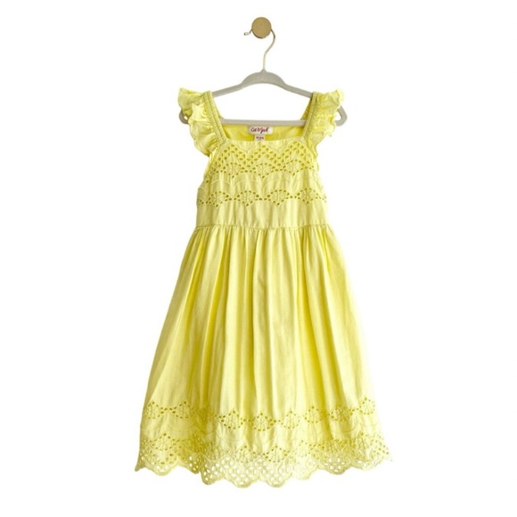 Cat & Jack 4T Sunny Yellow Eyelet Ruffle Dress - BEAUTIFUL - Like New - Picture 1 of 4